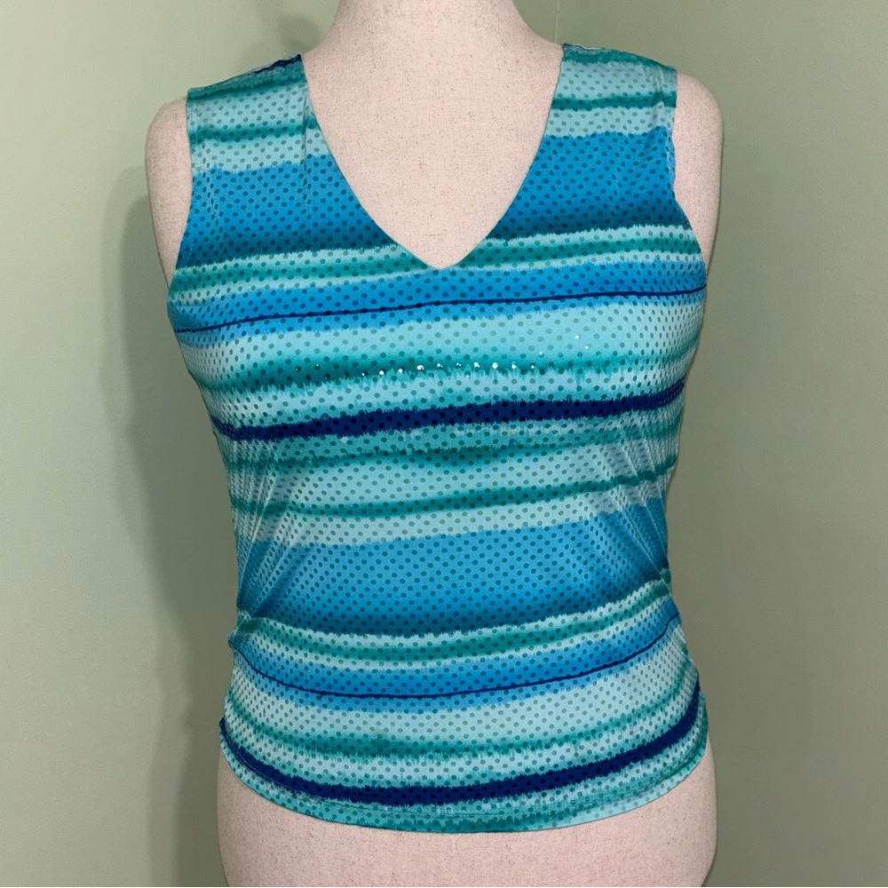 VTG Fashion Bug Shiny Striped V-Neck Tank Top Made In USA Y2K Fairy Women’s Sz M
